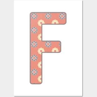 MONOGRAM LETTER F PINK FLORAL TYPOGRAPHY DESIGN Posters and Art